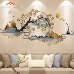 Tranh Dán Tường 3D Phong Cảnh Núi Non Với Cây Lá Vàng - Trang Trí Decor