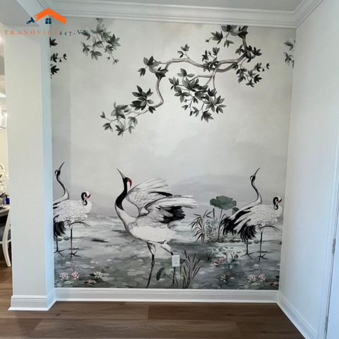 Tranh Dán Tường 3D Hạc Nhảy Múa