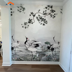 Tranh Dán Tường 3D Hạc Nhảy Múa
