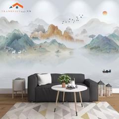 Tranh Dán Tường 5D Tranh -  Thủy Mặc Phong Cảnh Non Nước Hữu Tình