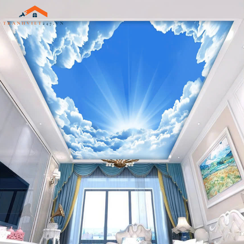 Tranh Dán Trần Nhà 3D Hiệu Ứng Bầu Trời Trong Xanh - Tranh Dán Decor