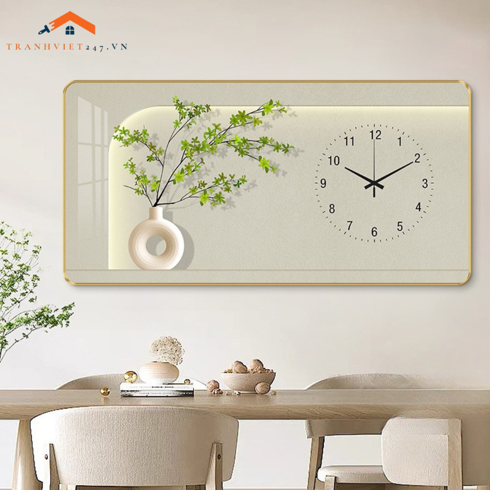 Tranh Đồng Hồ Tráng Gương Treo Tường Chủ Đề Nghệ Thuật Cắm Hoa _ Trang Trí Nhà Cửa, Decor