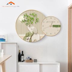 Tranh Đồng Hồ Treo Tường Voi Mẹ Con Đáng Yêu - Trang Trí Phòng Khách Hiện Đại