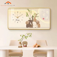 Tranh Đồng Hồ Tráng Gương Gia Đình Nhà Voi - Tranh Treo Tường, Tranh Trí Nhà Cửa , Quà Tặng