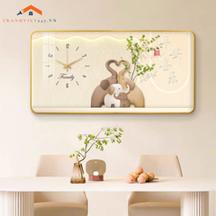 Tranh Đồng Hồ Tráng Gương Gia Đình Nhà Voi - Tranh Treo Tường, Tranh Trí Nhà Cửa , Quà Tặng