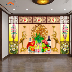 Tranh Tráng Gương 3D Phòng Thờ Gia Tiên Phúc Lộc Thọ - Tài Lộc, May Mắn, Sung Túc