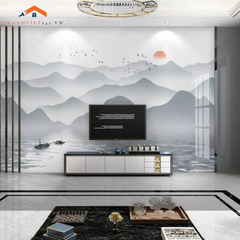 Tranh Dán Tường 3D Trang Trí Tường Phong Cảnh Núi Non Thanh Bình
