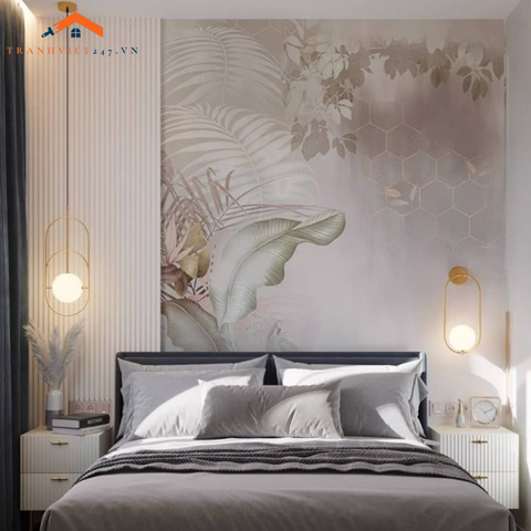Tranh Dán Tường 3D Lá Cây Nhiệt Đới Phong Cách Vintage - Decor Nhà Cửa