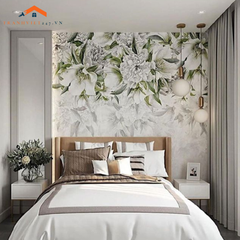 Tranh Dán Tường 3D Nghệ Thuật Hoa Trắng Đơn Sắc -Trang Trí Decor Nhà