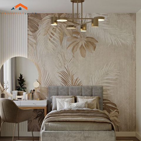 Tranh Dán Tường 3D Lá Cây Tông Màu Nude Trang Nhã