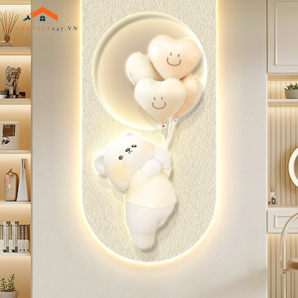 Tranh Led Hình Gấu Kem Dễ Thương- Decor Trang Trí Nhà Cửa