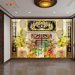 Tranh Tráng Gương 3D Phòng Thờ Gia Tiên Phúc Lộc Thọ - Tài Lộc, May Mắn, Sung Túc