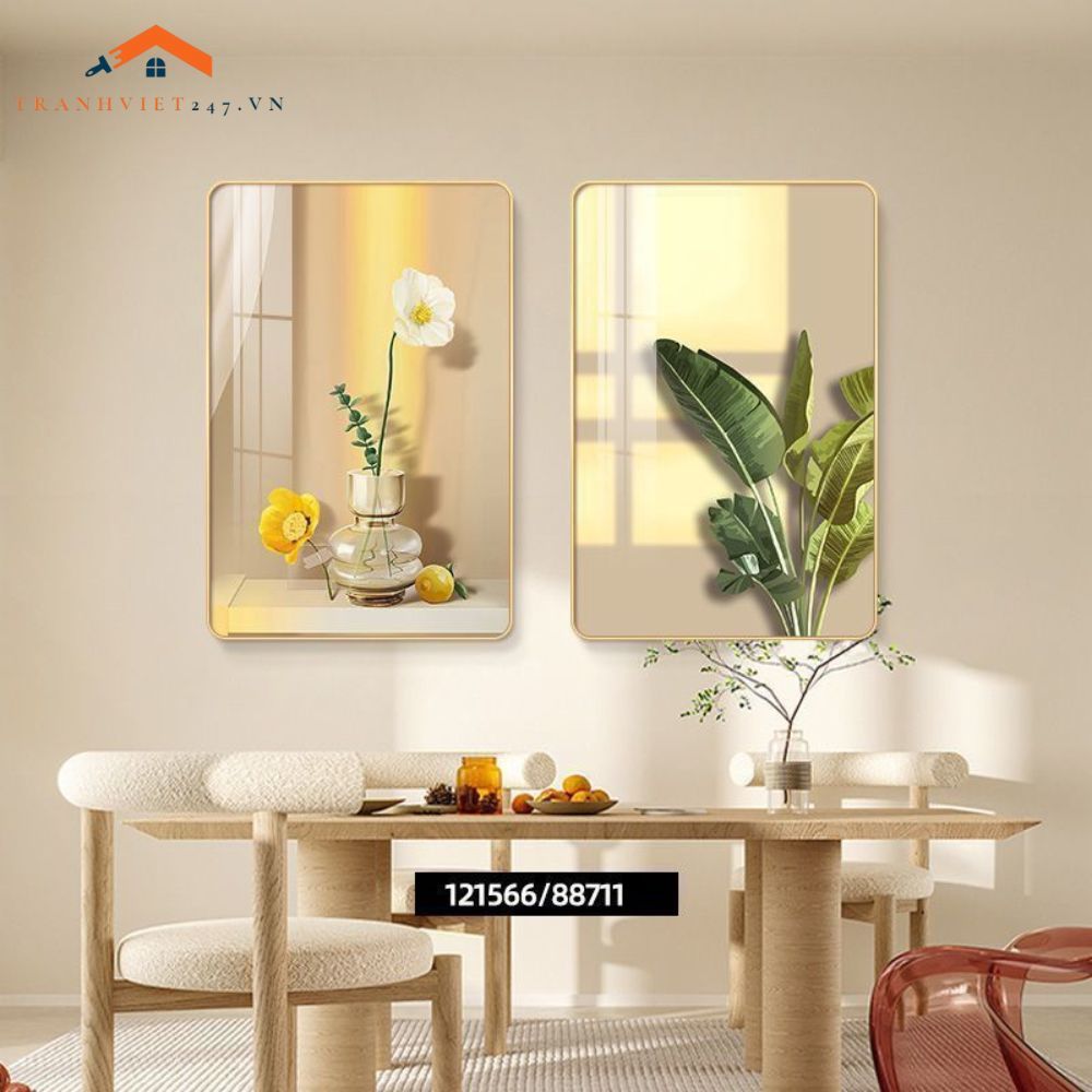 Tranh Trang Trí Nội Thất Hiện Đại Hoa Tulip và Rượu Vang - Bộ 2 Bức