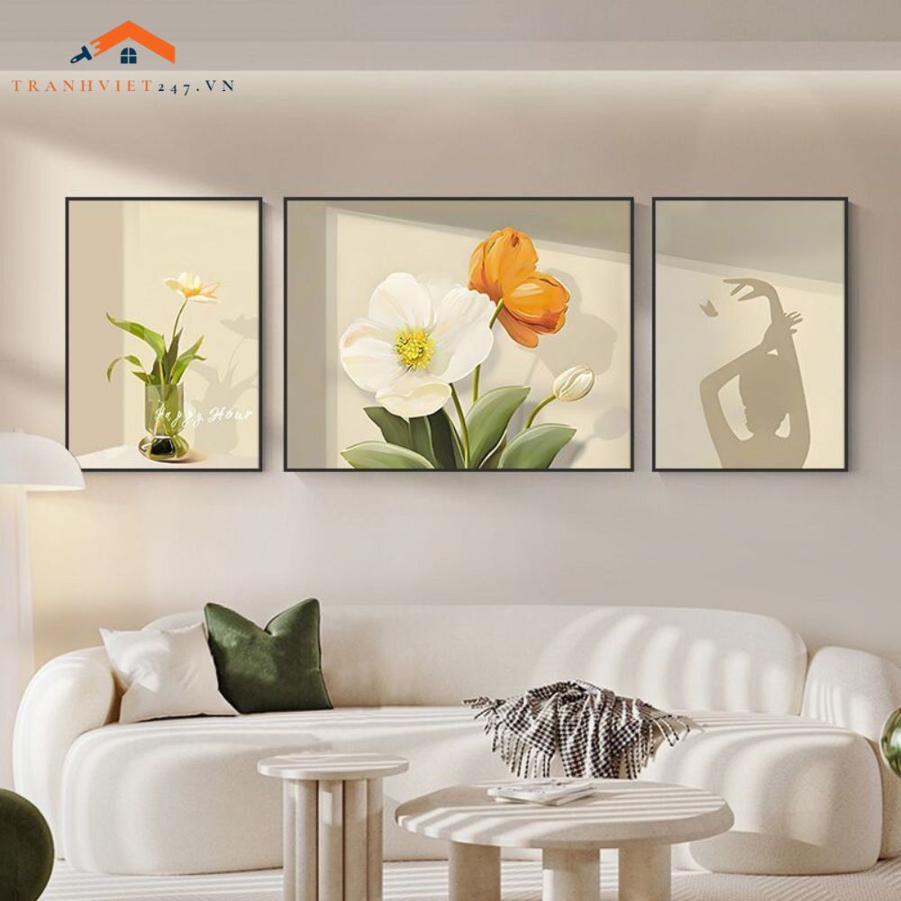 Tranh Treo Tường Phong Cảnh Biển Và Khinh Khí Cầu - Bộ 3 Tấm Phong Cách Lãng Mạn Hiện Đại