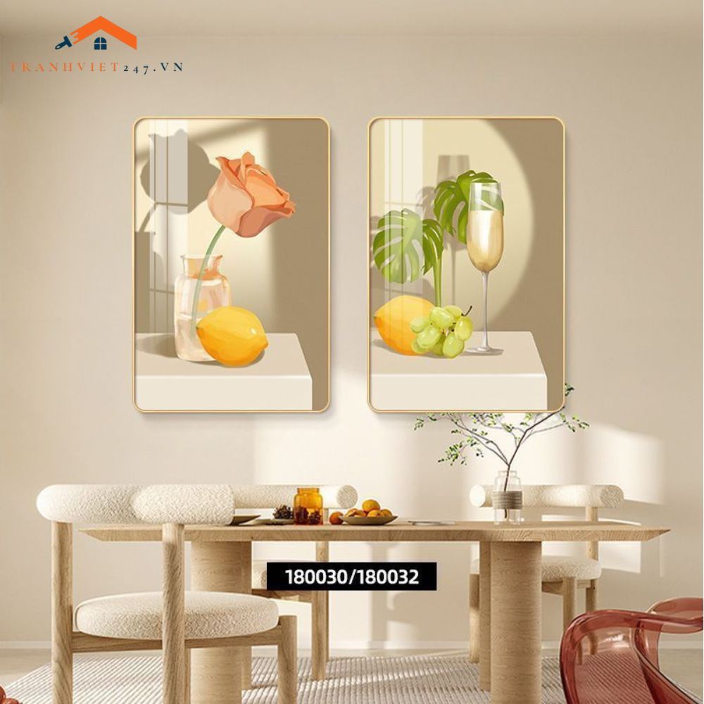 Tranh Trang Trí Nội Thất Hiện Đại Hoa Tulip và Rượu Vang - Bộ 2 Bức