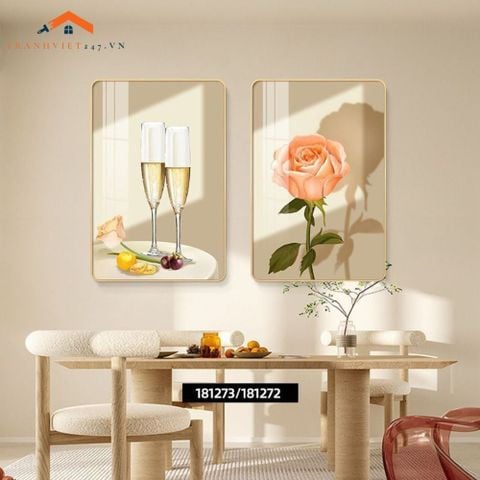 Tranh Trang Trí Nội Thất Hiện Đại Hoa Tulip và Rượu Vang - Bộ 2 Bức