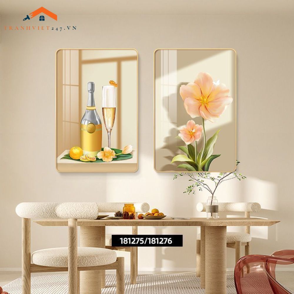 Tranh Trang Trí Nội Thất Hiện Đại Hoa Tulip và Rượu Vang - Bộ 2 Bức