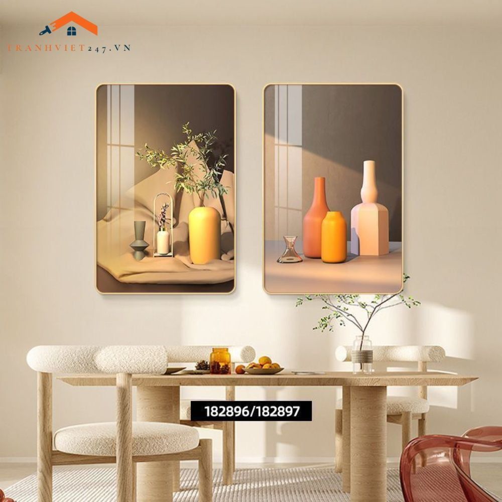 Tranh Trang Trí Nội Thất Hiện Đại Hoa Tulip và Rượu Vang - Bộ 2 Bức