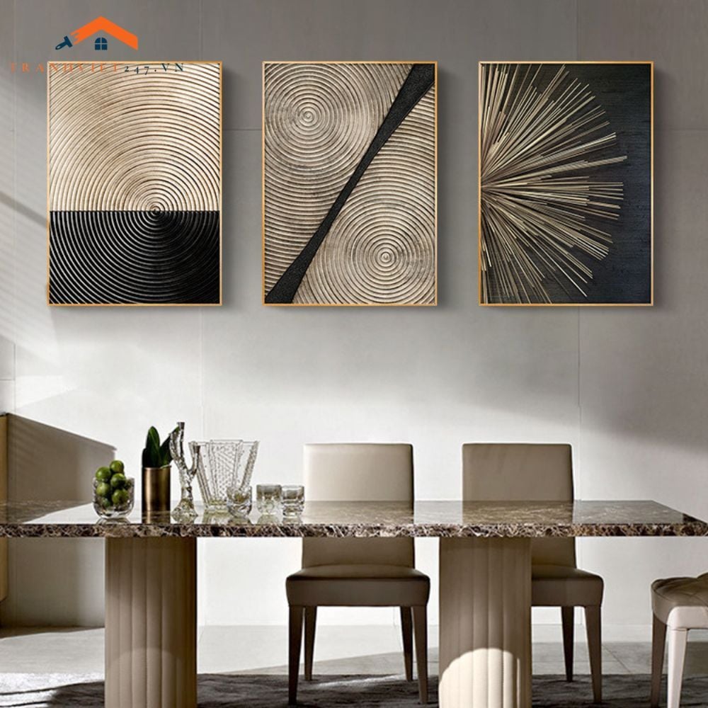 Bộ 3 Tranh Treo Tường Phòng Khách Hiện Đại Trừu Tượng Xanh Vàng - Điểm Nhấn Nội Thất Sang Trọng