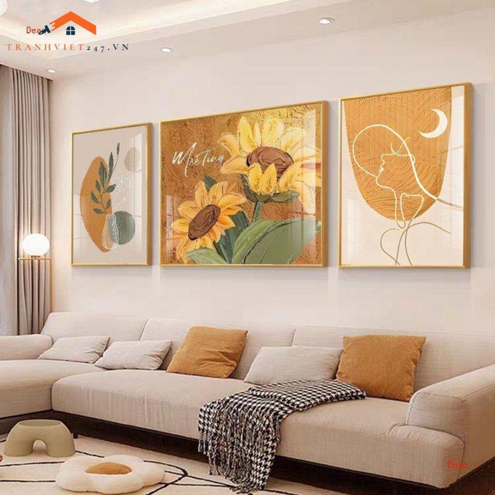 Tranh Treo Tường Phong Cảnh Biển Và Khinh Khí Cầu - Bộ 3 Tấm Phong Cách Lãng Mạn Hiện Đại