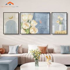 Tranh Treo Tường Phong Cảnh Biển Và Khinh Khí Cầu - Bộ 3 Tấm Phong Cách Lãng Mạn Hiện Đại