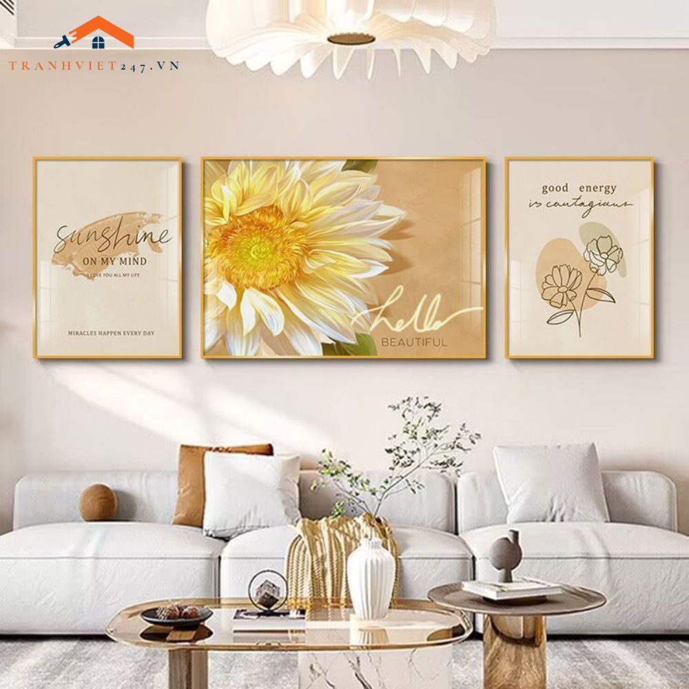 Tranh Treo Tường Phong Cảnh Biển Và Khinh Khí Cầu - Bộ 3 Tấm Phong Cách Lãng Mạn Hiện Đại