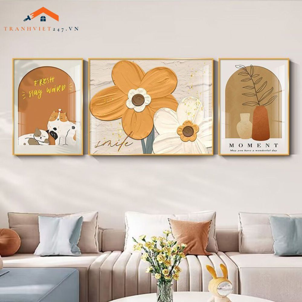 Tranh Treo Tường Phong Cảnh Biển Và Khinh Khí Cầu - Bộ 3 Tấm Phong Cách Lãng Mạn Hiện Đại