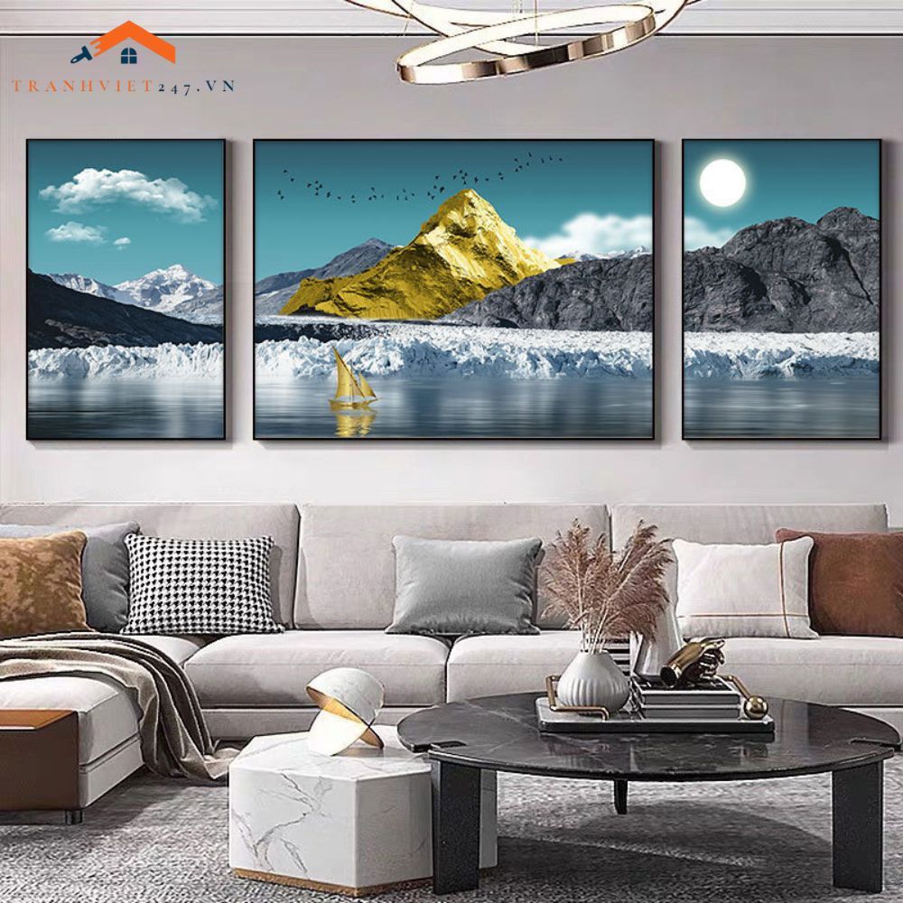 Bộ 3 Tranh Treo Tường Phòng Khách Hiện Đại Phong Cảnh Núi Băng - Trang Trí Nội Thất Sang Trọng