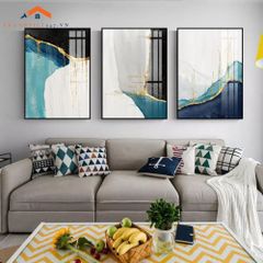 Bộ 3 Tranh Treo Tường Phòng Khách Hiện Đại Trừu Tượng Xanh Vàng - Điểm Nhấn Nội Thất Sang Trọng