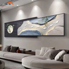 Tranh Treo Tường Bộ 2 Tấm Phong Cảnh Núi Mặt Trăng Hiện Đại