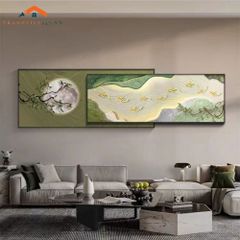 Tranh Treo Tường Bộ 2 Tấm Phong Cảnh Núi Mặt Trăng Hiện Đại