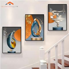 Bộ Tranh Treo Tường Cầu Thang Hiện Đại Cây Vàng Hươu và Phụ Nữ Sang Trọng