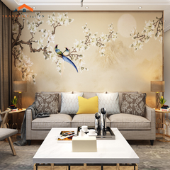 Tranh Dán Tường Khổ Lớn 5D  Chủ Đề Hoa Mai Trắng Và Chim - Tranh Dán Decor Nhà Cửa