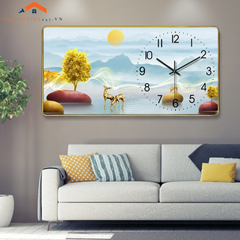 Tranh Đồng Hồ Treo Tường  Hươu Vàng Tài Lộc - Thu Hút May Mắn