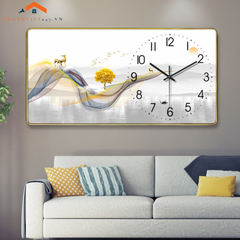 Tranh Đồng Hồ Treo Tường  Hươu Vàng Tài Lộc - Thu Hút May Mắn