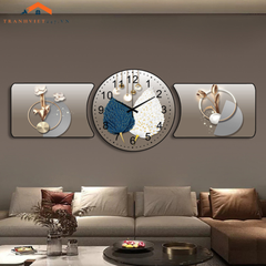 Bộ Đồng Hồ Treo Tường 3D Lá Kim Tuyến Cách Điệu - Trang Trí Phòng Khách Hiện Đại