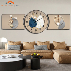 Bộ Đồng Hồ Treo Tường 3D Lá Kim Tuyến Cách Điệu - Trang Trí Phòng Khách Hiện Đại