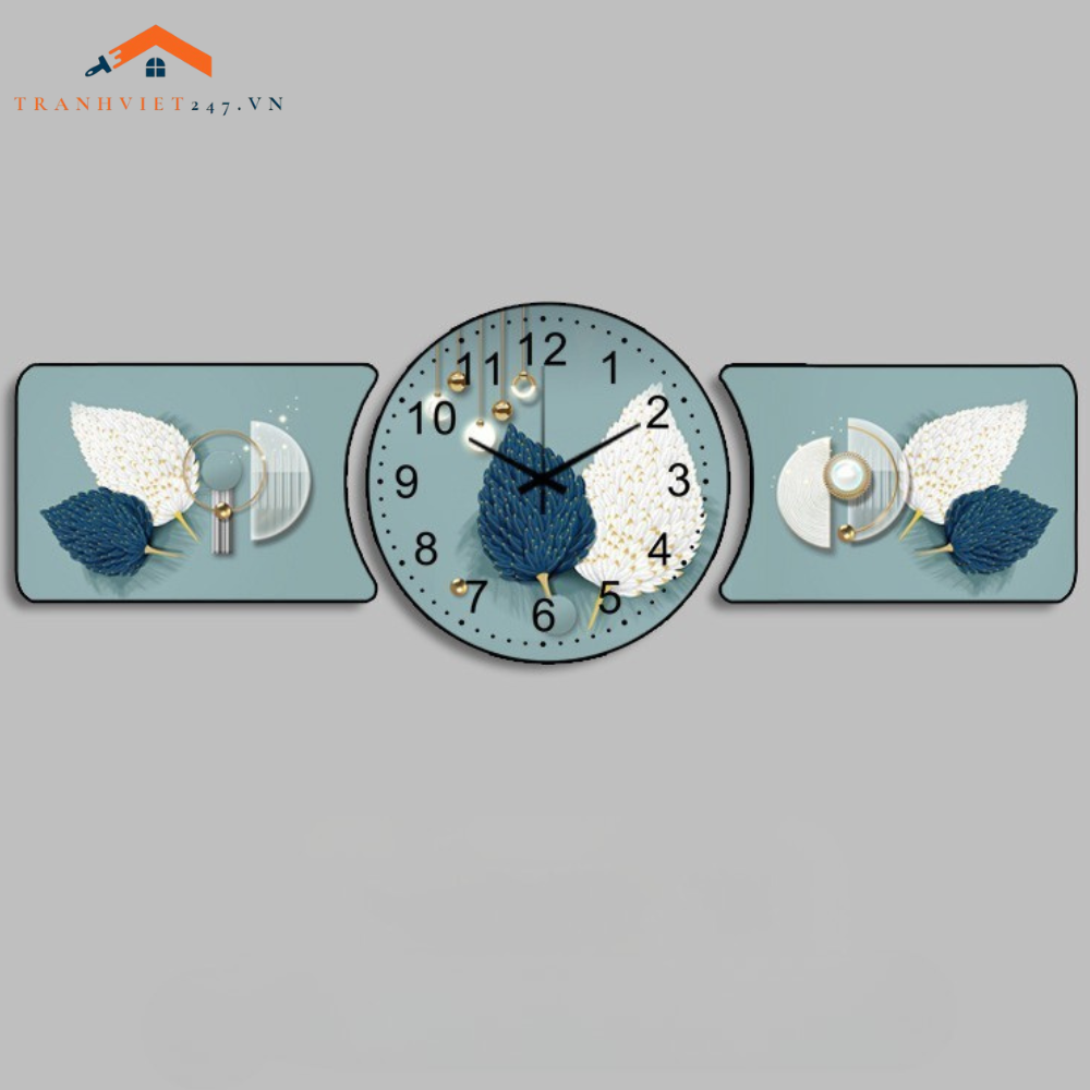 Bộ Đồng Hồ Treo Tường 3D Lá Kim Tuyến Cách Điệu - Trang Trí Phòng Khách Hiện Đại
