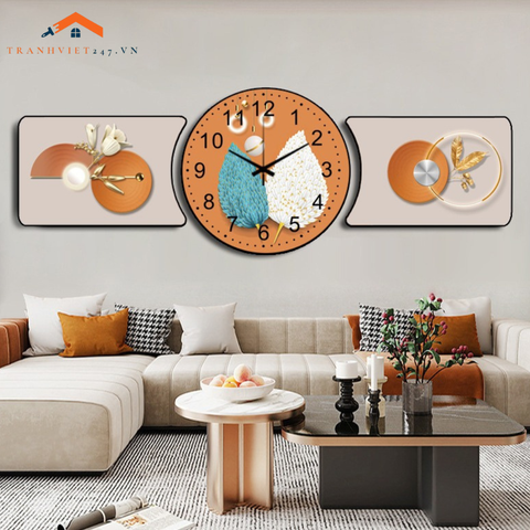 Bộ Đồng Hồ Treo Tường 3D Lá Kim Tuyến Cách Điệu - Trang Trí Phòng Khách Hiện Đại