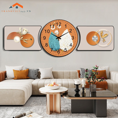 Bộ Đồng Hồ Treo Tường 3D Lá Kim Tuyến Cách Điệu - Trang Trí Phòng Khách Hiện Đại