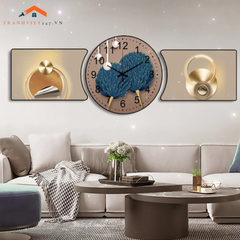 Bộ Đồng Hồ Treo Tường 3D Lá Kim Tuyến Cách Điệu - Trang Trí Phòng Khách Hiện Đại