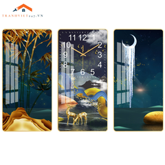 Bộ Tranh Đồng Hồ Treo Tường 3D  Hươu Phú Quý Ngắm Trăng - Thu Hút Tài Lộc May Mắn