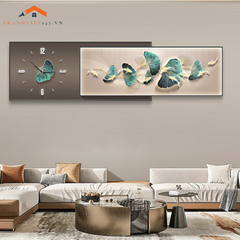 Bộ Đồng Hồ Treo Tường 2 Trong 1 Lá Cây Và Cá Vàng Nghệ Thuật - Trang Trí Phòng Khách  Hiện Đại