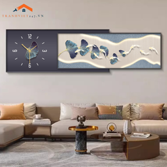 Bộ Đồng Hồ Treo Tường 2 Trong 1 Lá Cây Và Cá Vàng Nghệ Thuật - Trang Trí Phòng Khách  Hiện Đại