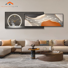 Bộ Đồng Hồ Treo Tường 2 Trong 1 Lá Cây Và Cá Vàng Nghệ Thuật - Trang Trí Phòng Khách  Hiện Đại