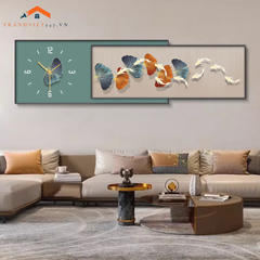 Bộ Đồng Hồ Treo Tường 2 Trong 1 Lá Cây Và Cá Vàng Nghệ Thuật - Trang Trí Phòng Khách  Hiện Đại