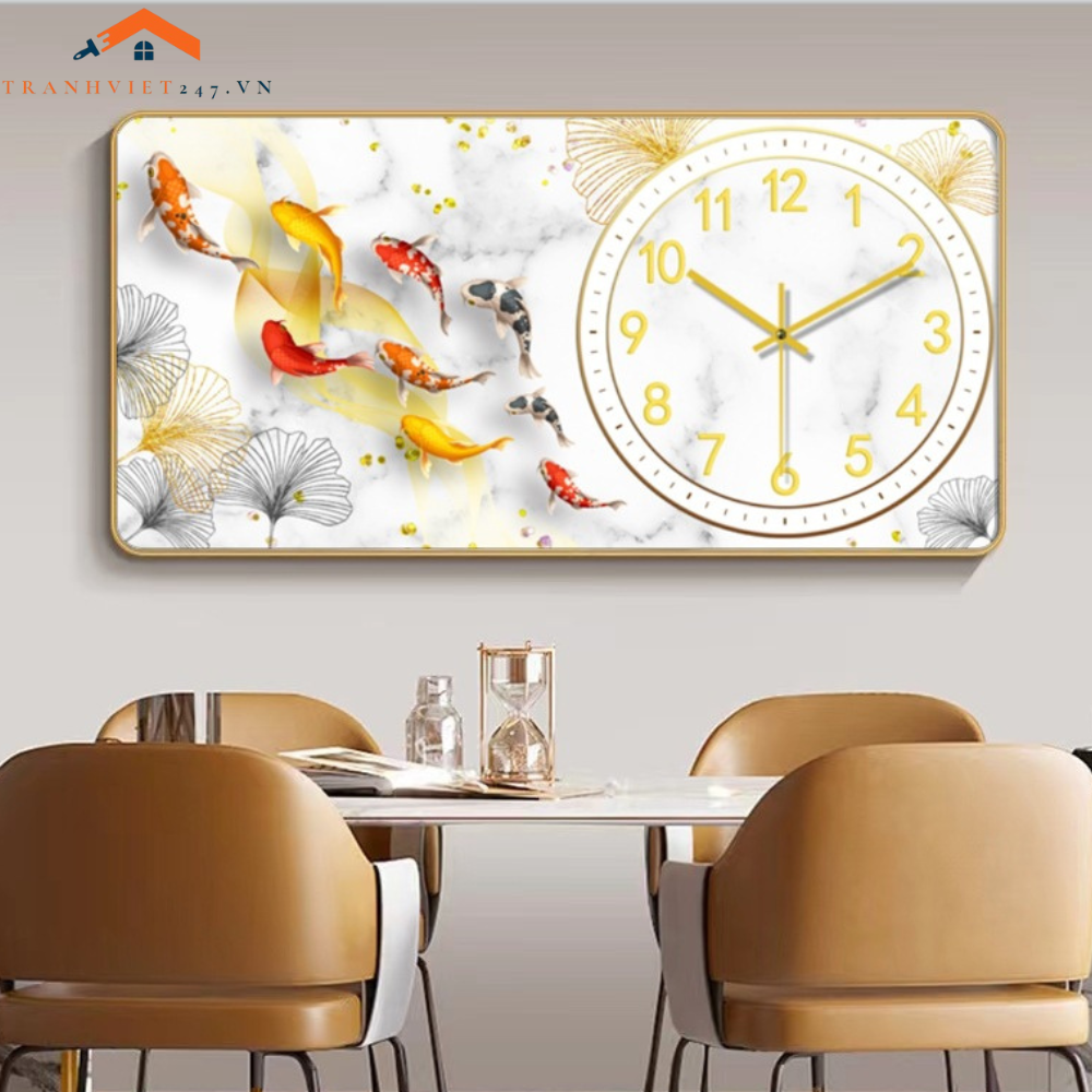 Tranh Đồng Hồ Treo Tường Cá Koi  Phong Thủy Hiện Đại -  Mang Đến Tài Lộc Vượng Khí