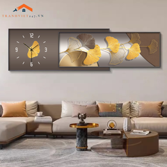 Bộ Đồng Hồ Treo Tường 2 Trong 1 Lá Cây Và Cá Vàng Nghệ Thuật - Trang Trí Phòng Khách  Hiện Đại