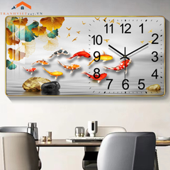 Tranh Đồng Hồ Treo Tường Cá Koi  Phong Thủy Hiện Đại -  Mang Đến Tài Lộc Vượng Khí