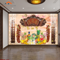 Tranh Tráng Gương 3D Phòng Thờ Gia Tiên Phúc Lộc Thọ - Tài Lộc, May Mắn, Sung Túc